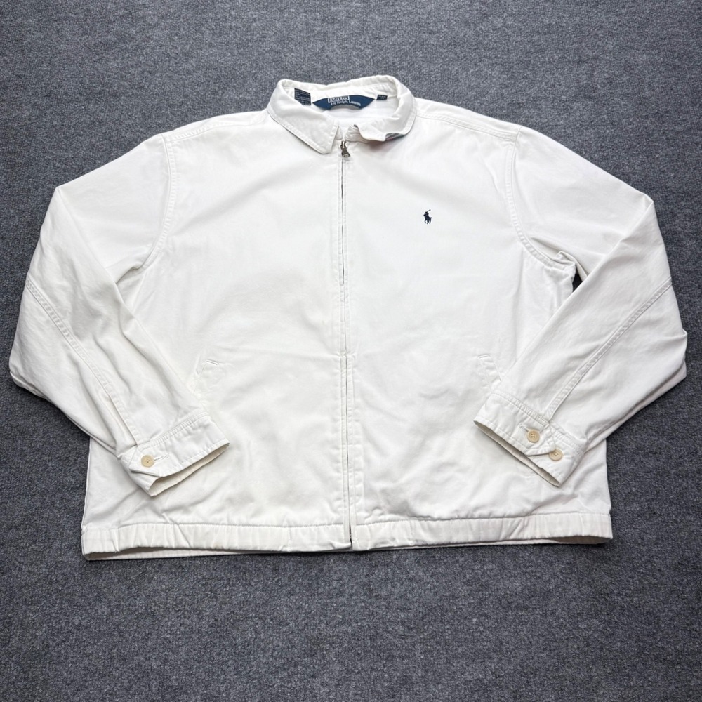 Polo Ralph Lauren Mens Harrington Jacket Cream Cotton Plaid Collar Large